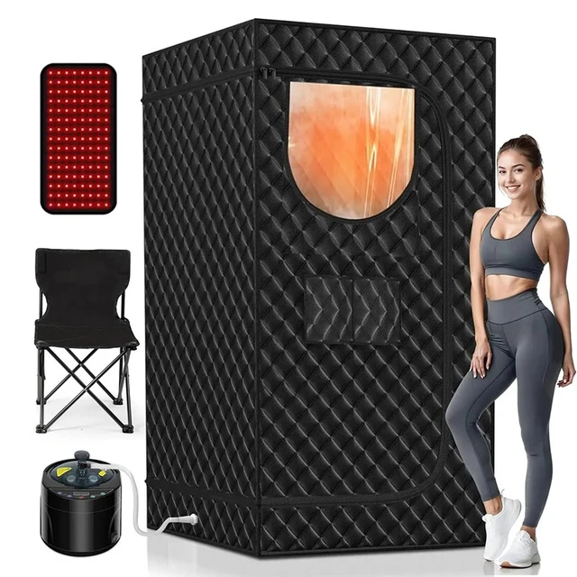 ซาวน่าไอน้ําแบบพกพาสําหรับโฮมสปาซาวน่าเต็นท์ซาวน่ากล่อง 1600W 4L Steamer รีโมทคอนโทรลความสูง 1