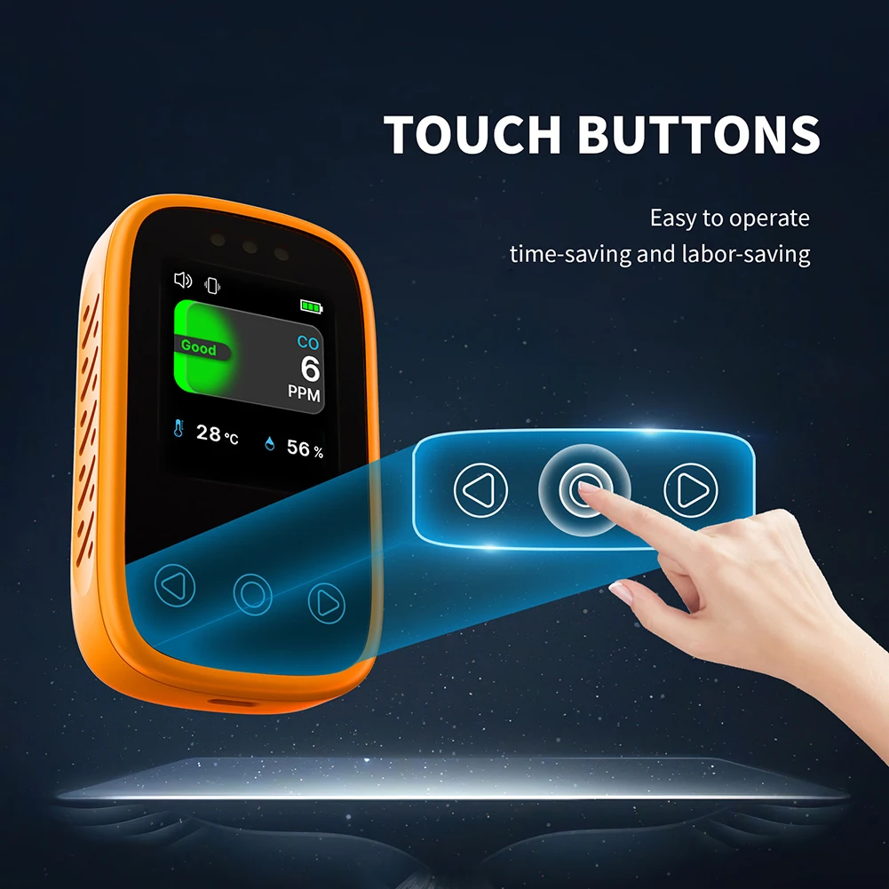 3 in 1 Carbon Monoxide Temperature Humidity Detector NDIR Sensor Portable Auto Brightness Type-C Rechargeable for Outdoor Garage
