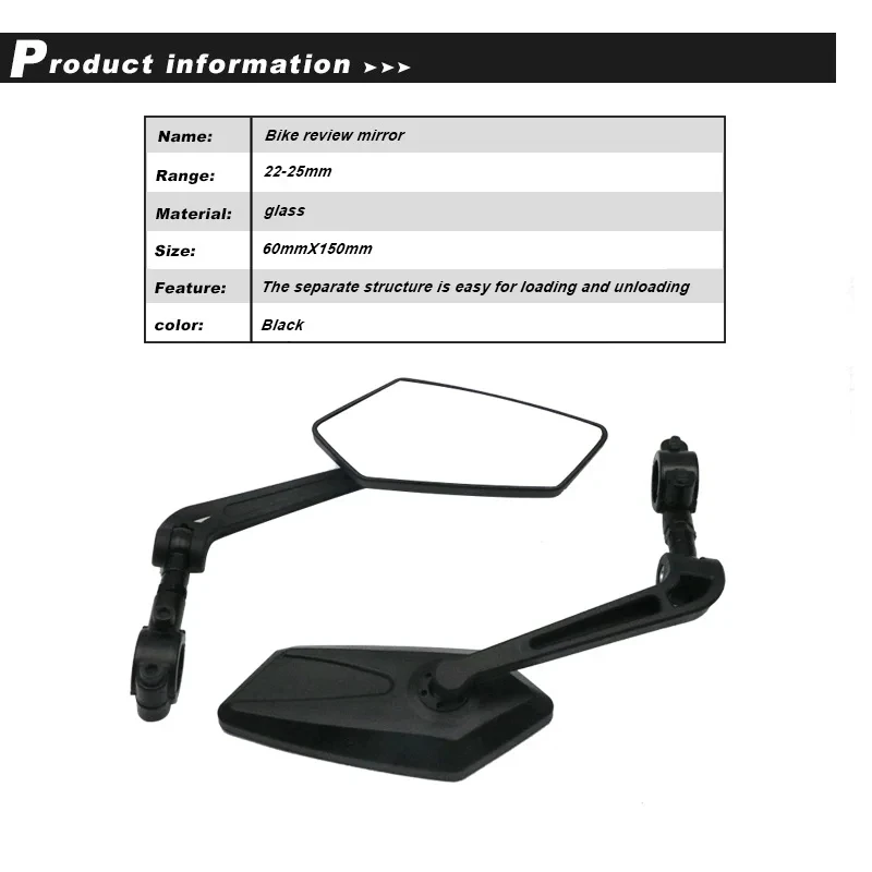 Description Picture 3 of itemRIDERACE Bicycle Rear View Mirror Clear Bike Wide Range Back Sight Rearview Reflector Adjustable Handlebar Left Right Mirror