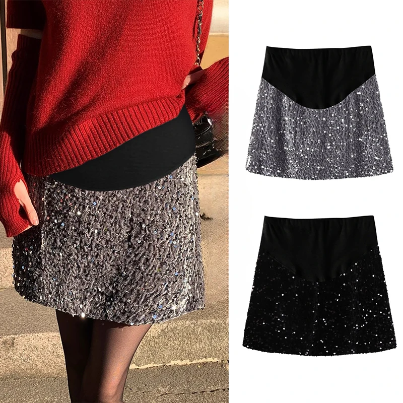 Spring Maternity Belly Skirts Fashion Sequined Skirt Sexy Pregnant Woman Slim Hips Mini Skirts