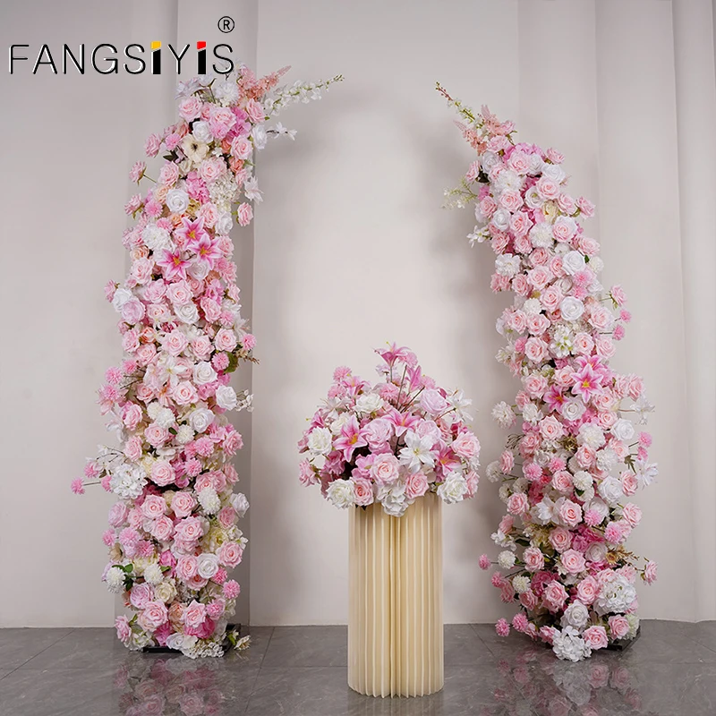 

Luxury Pink Wedding Backdrop ox horn Arch Decor 5D Floral Arrangement Rose center piece Flower Ball Party Event Window Display