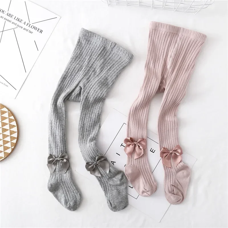 New Bowknot Tights for Girls Knitted Cotton Autumn Kids Girls Tights High Waist Children Pantyhose Baby Girl Toddler Pantyhose