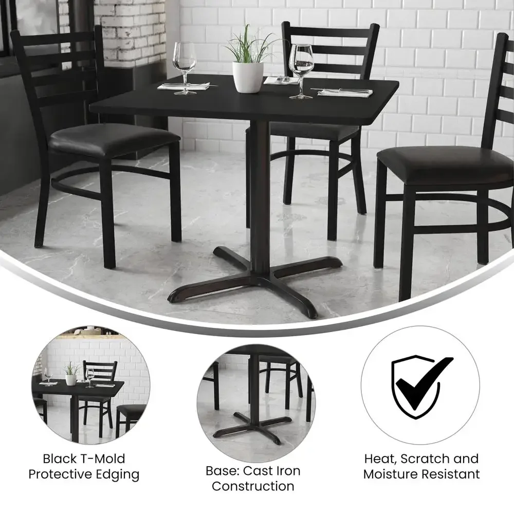 5-Piece Square Dining Table Set with X-Base and 4 Trapezoidal Back Chairs Durable Restaurant Cafe Banquet Furniture 5
