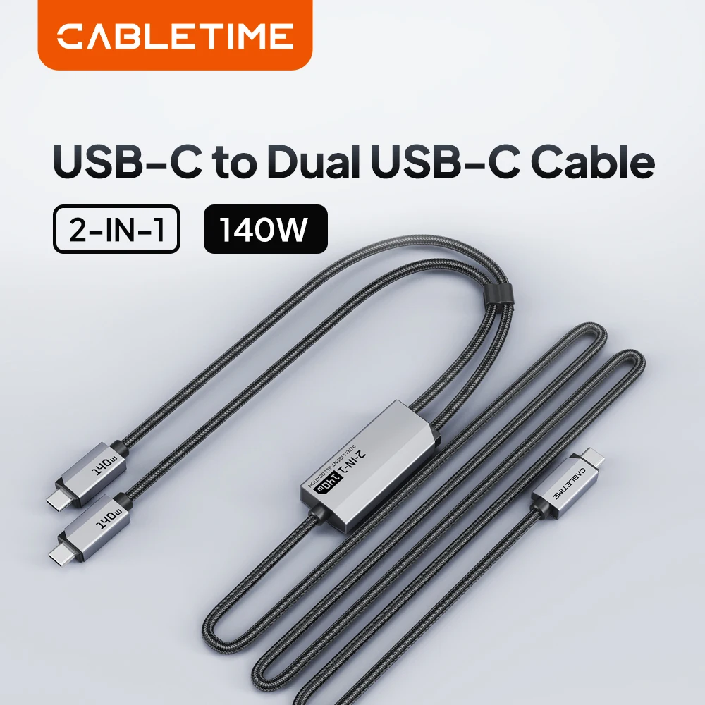 CABLETIME Dual Output USB C Cable - 140W Fast Charging & 480Mbps High-Speed Data Transmission