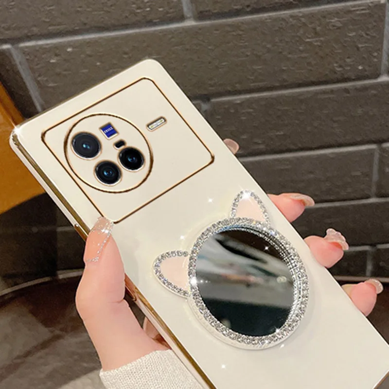 Plating Make-up Mirror Case For Infinix Note 12Pro VIP 4G 11S 10 Hot 11 12i 12 Play 20S Tecno Pova2 Cat Ears Cover_voghion.com