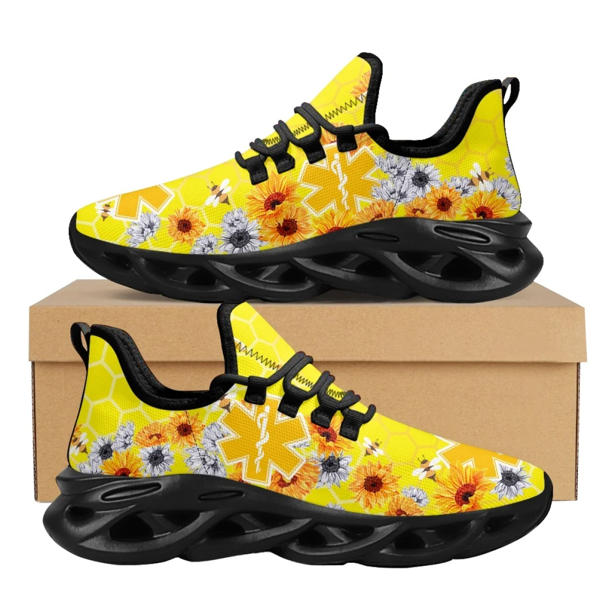 INSTANTARTS Womens Mesh Swing Shoes New Sunflower Bee EMT Design Mesh Breathable Air Cushion Sneakers for Ladies Zapatillas 2024