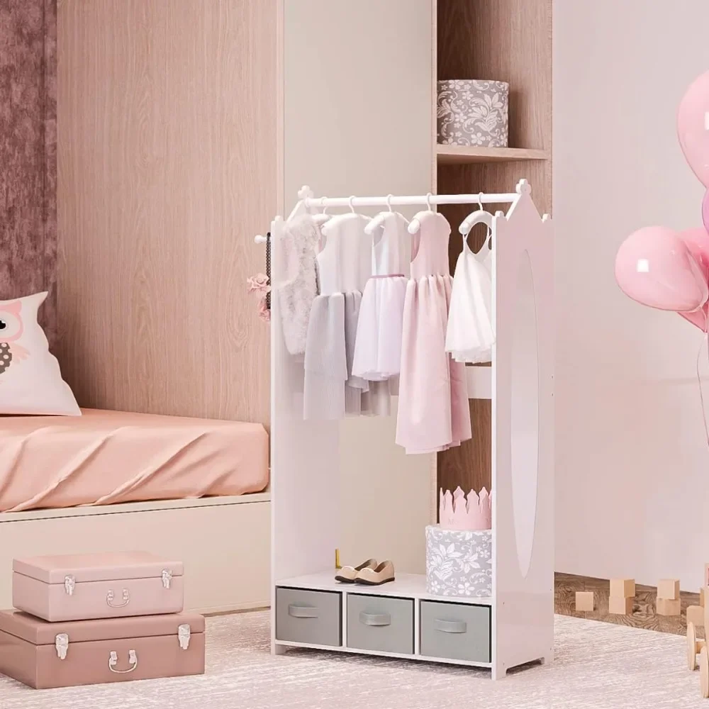 Children's Wardrobes, Dress Up Storage Kids Costume Organizer Center, Open Hanging Armoire Closet Unit Furniture (White)
