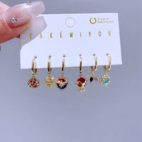 6pcs/Set Cool Mixed Movie Hero Pendants Huggie Hoop Earrings for Women Gold Color Zircon Crystal Jewelry 2