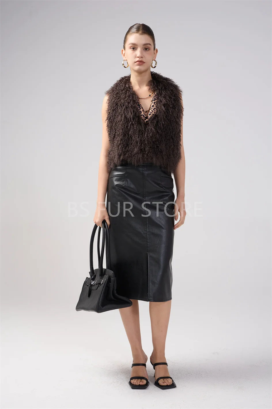 New Real Mongolian Fluffy Fur Halter Top Vests Backless Bandage Sleeveless Jackets Top Outerwear Coat