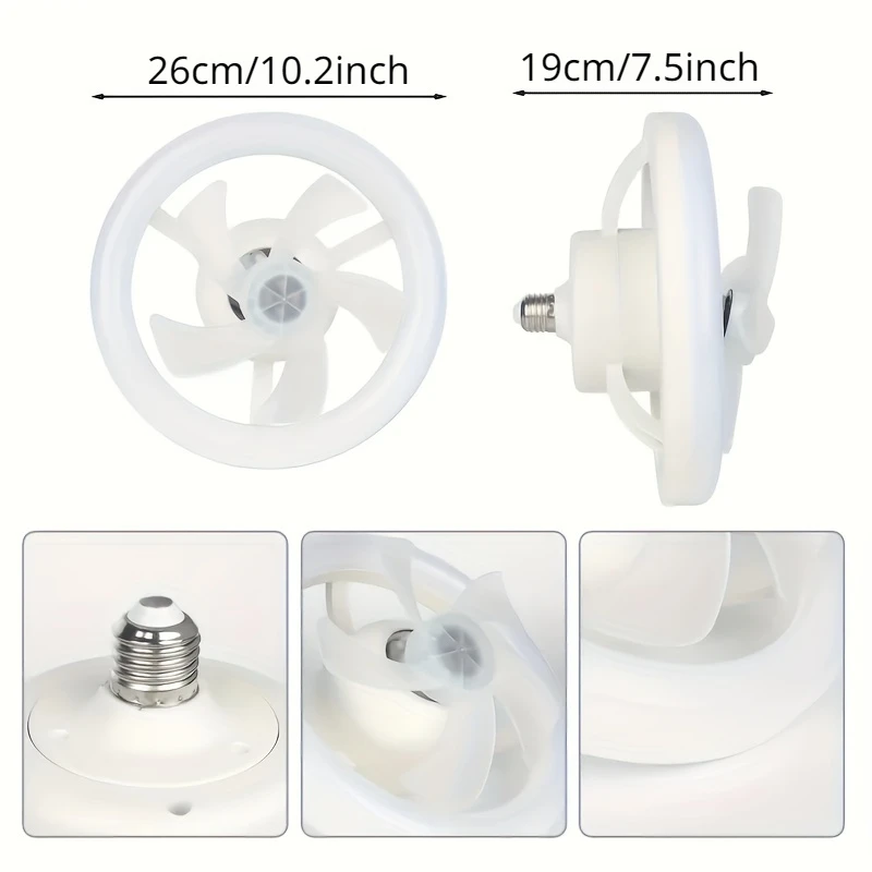 360 Degree Rotation Light Bulb Fan Mini Screw in Socket Fan Light with Remote Control E27/E26 Ceiling with Dimmable