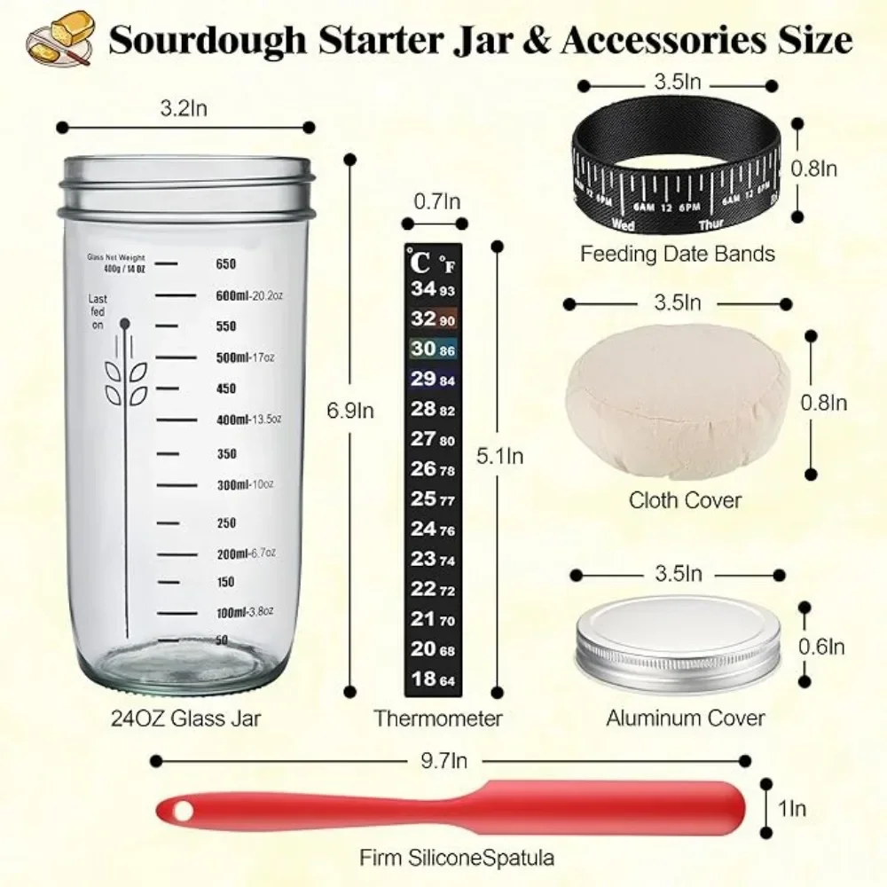 Sourdough Starter Kit 24 Oz Container Silicone Spatula Thermometer Lid for Perfect Gift