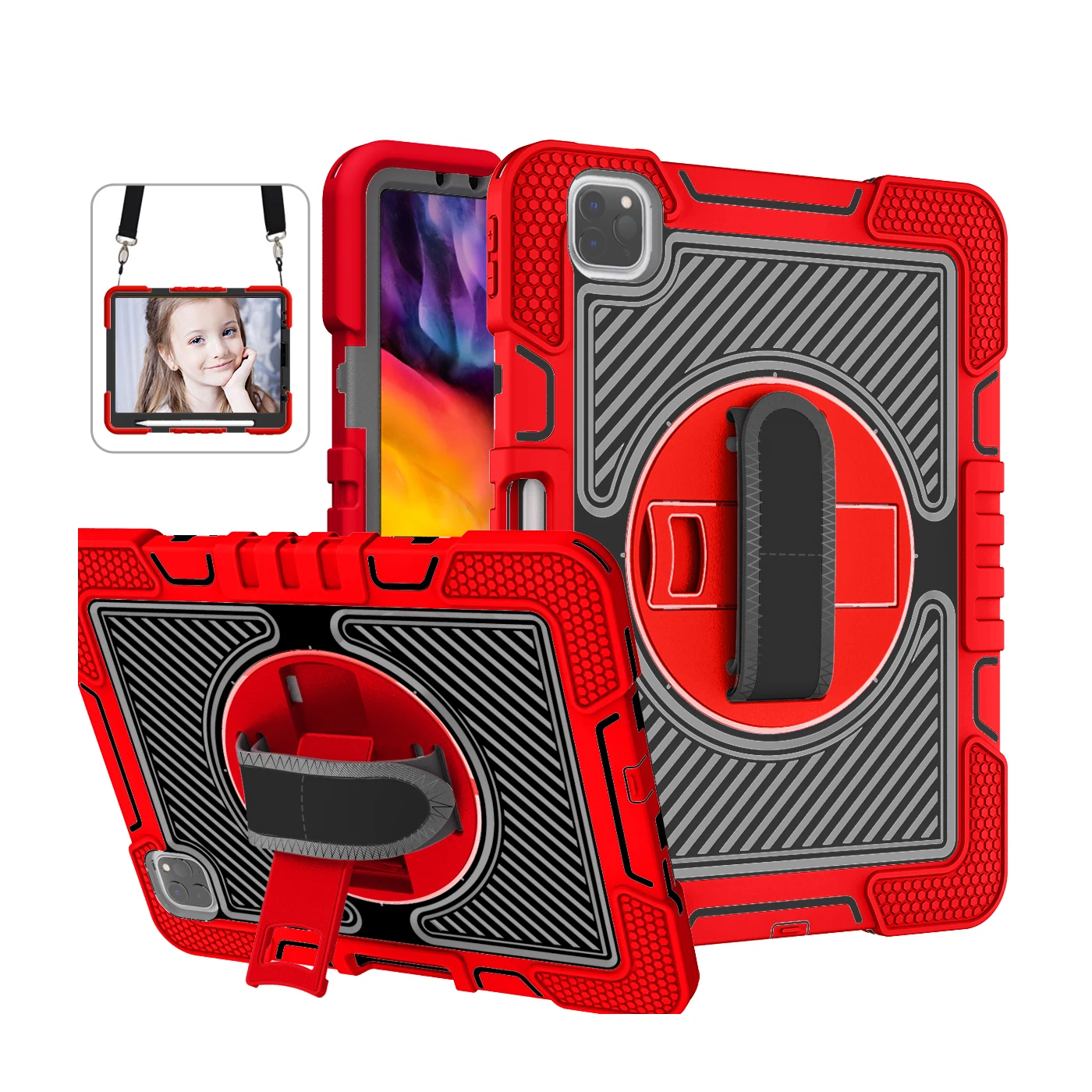 Custodia Per Cavalletto Per Ipad 10.9 2022 9.7 10.2 Pro 11 360 Cover Rotante Per Mini 6 5 4 Shell Spallacci A Mano Bambini Silicone + Pc