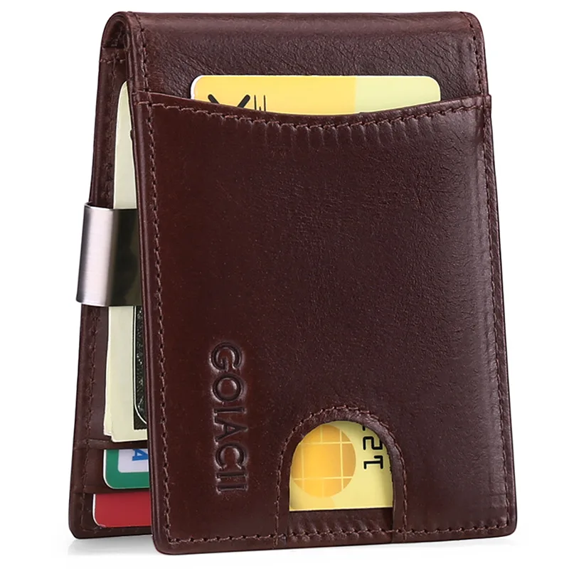 2022 new men's ultra-thin wallet top layer cowhide dollar clip RFID European and American casual wallet spot Men Credit Card Box