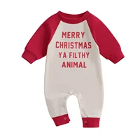 Citgeett Winter Christmas Infant Baby Boys Girls Romper Letter Print Long Sleeve Full Length Jumpsuit Xmas Clothes 6