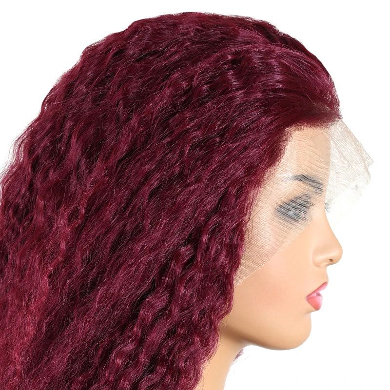 13X4 Lace Wig Kinky Straight Frontal Synthetic Wig 99J Burgundy for Women Kinky Straight Preplucked With Baby Hair Cosplay Daily