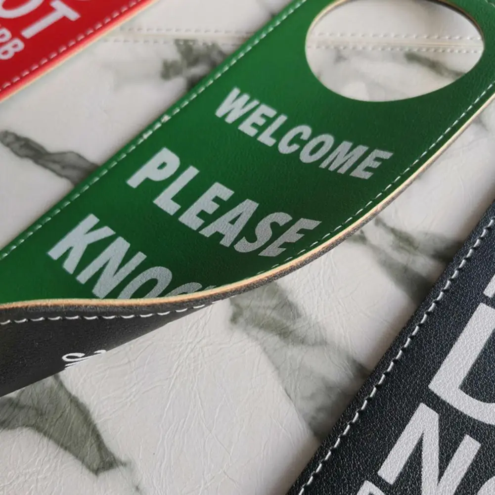 22.8*8.5cm Do Not Disturb Door Hanger Double-sided Faux Leather Welcome Please Knock Door Handle Sign Hanging Decor Ornament