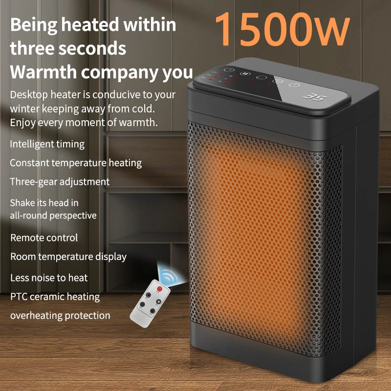 1500WPortableElectricHeaterforHomeBedroomOfficeRemoteControl
