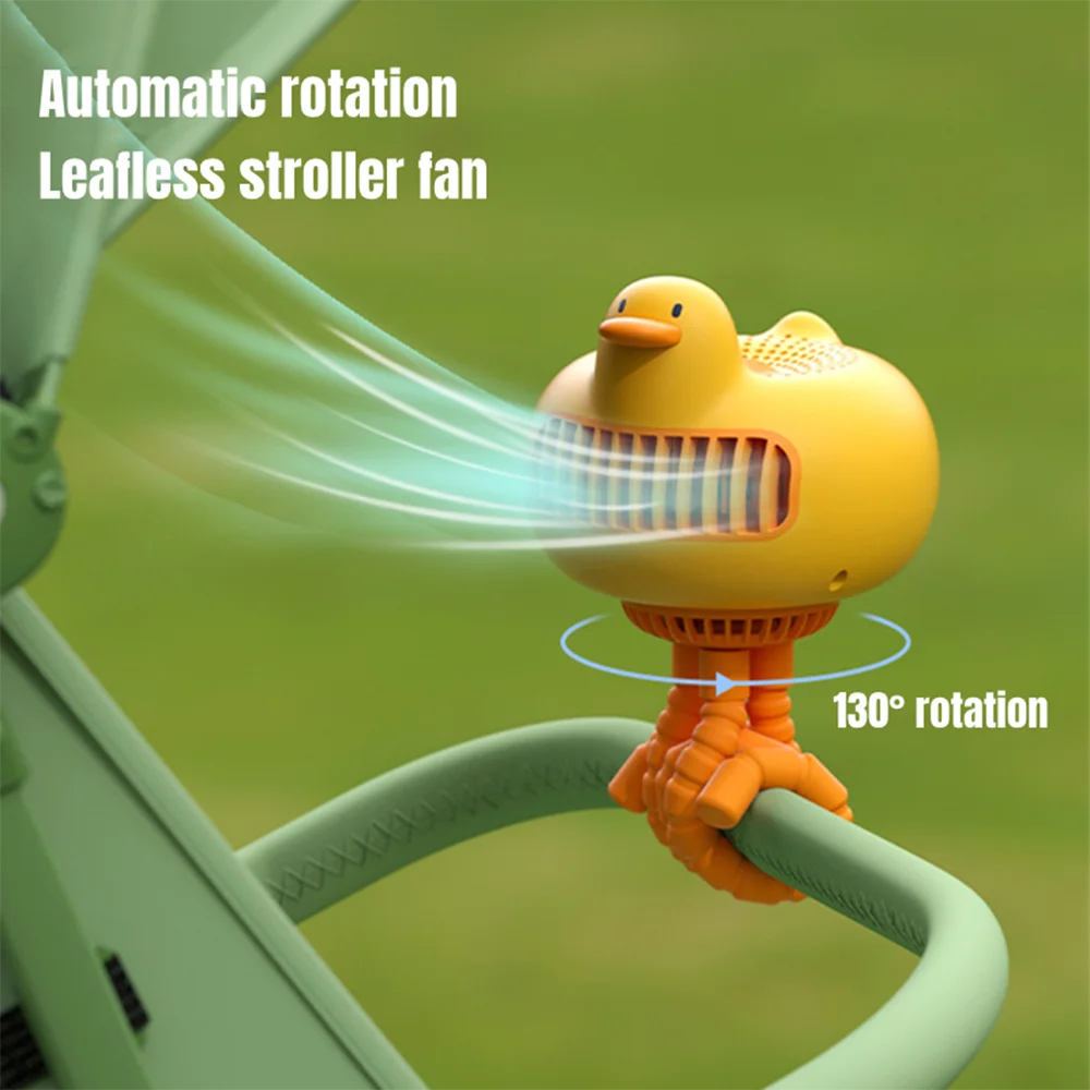 

USB Baby Stroller Fan Cute Duck Fan Battery Wireless Electric Air Cooler Hand Portable Bladeless Rechargeable Car Ventilator Fan