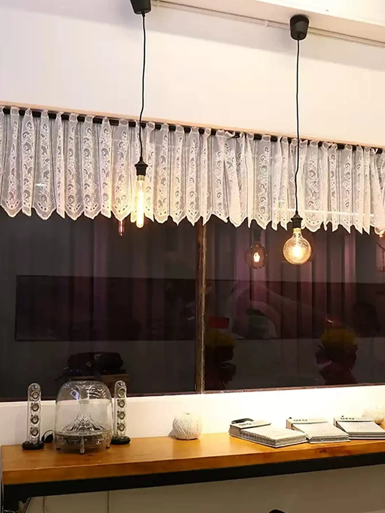 Description Picture 4 of item1pc Lace Floral Pattern Short Curtain,White Cute Style Valance for the Room,Window,Door Decoration,Rod Pocket