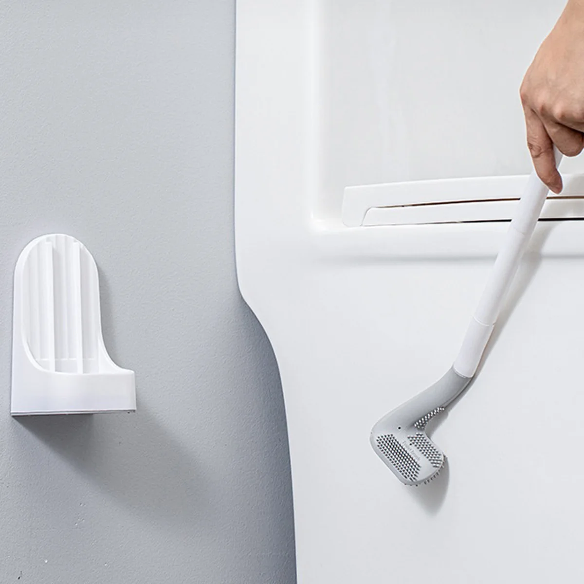 Toilet Brush Wall-Mounted Bathroom Cleaning Tool Quick Drainage All-Round Soft Rubber Brush Head Does Not Damage Glaze Toilet Bathroom Accessory Set