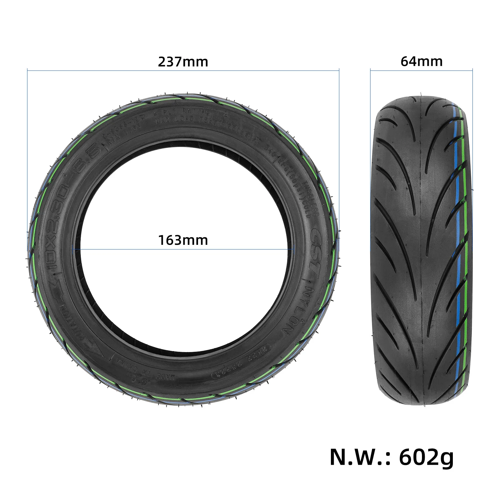 10 Inch 10x2.30-6.5 Replace Tubeless Tyre For NIU KQ2 Electric Scooter Vacuum Thickening Wear Resistance Tyre