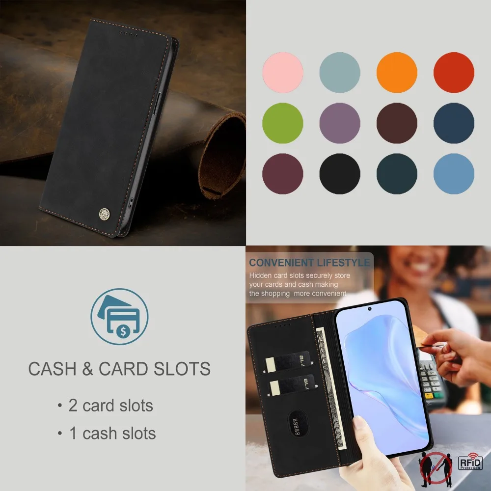 Luxury Leather Wallet Case - Smooth Book Style Coque