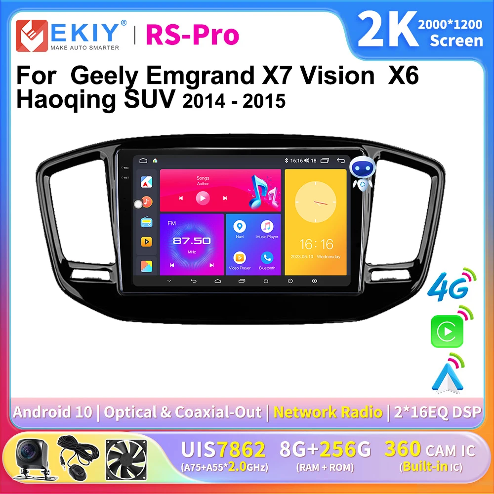 

EKIY 2K экран CarPlay автомобильный радиоприемник для Geely Emgrand X7 Vision X6 Haoqing 2014-2015 Android автомобильный мультимедийный GPS плеер авторадио