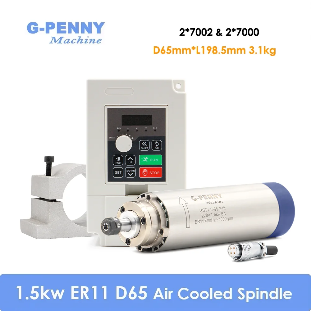 G-Penny 220V 1,5kW ER11 65mm luftgekühlte Spindel-Kits und H100 Inverter und 65m Halterung für CNC-Fräsmaschine