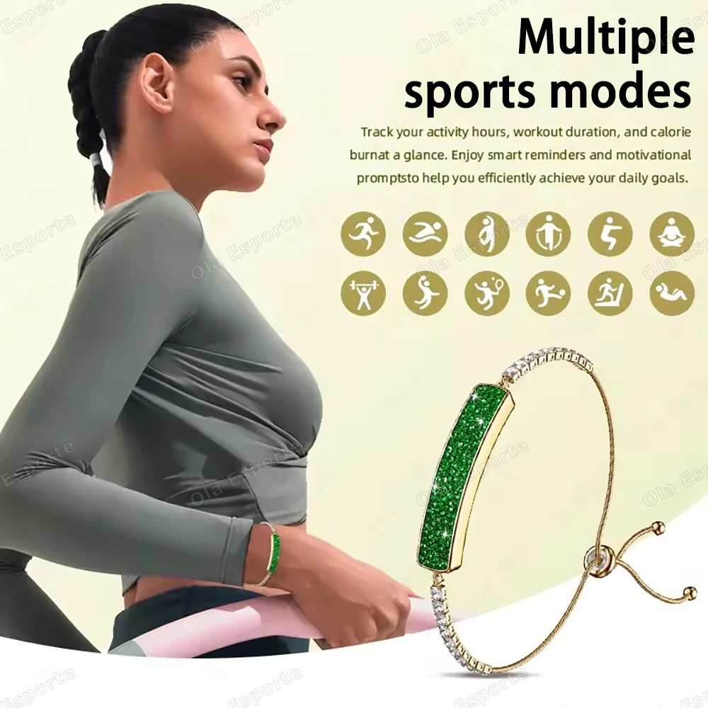 Fashion Luxury Women Bluetooth Smart Bracelet Ladies Fitness Sports Band Heart Rate Blood Oxygen Stress Monitor Smart Wristband