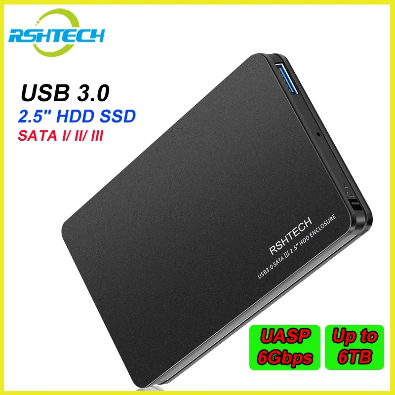 RSHTECH Portable HDD/SSD Enclosure Hard Disk Enclosure with UASP Protocol USB 3.0 2.5 Inch SATA Hard Drive Enclosure