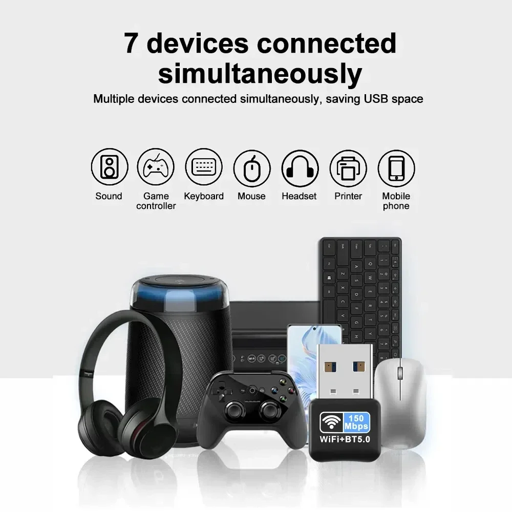 미니 USB WiFi 어댑터 150m 2.4G 블루투스 5.0 휴대용 무선 네트워크 카드 어댑터 PC 노트북 윈도우 10/11 드라이버 무료