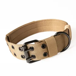 Durable Tactical Dog Collar and Leash Set - Adjustable Nylon for Training Medium to Large Dogs (Khaki dog collar)