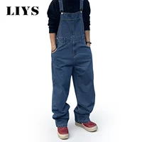 Salopette pour hommes Denim bretelles Simple Baggy jean hommes rue décontracté solide taille moyenne ample lavé combinaisons longueur survêtement 5