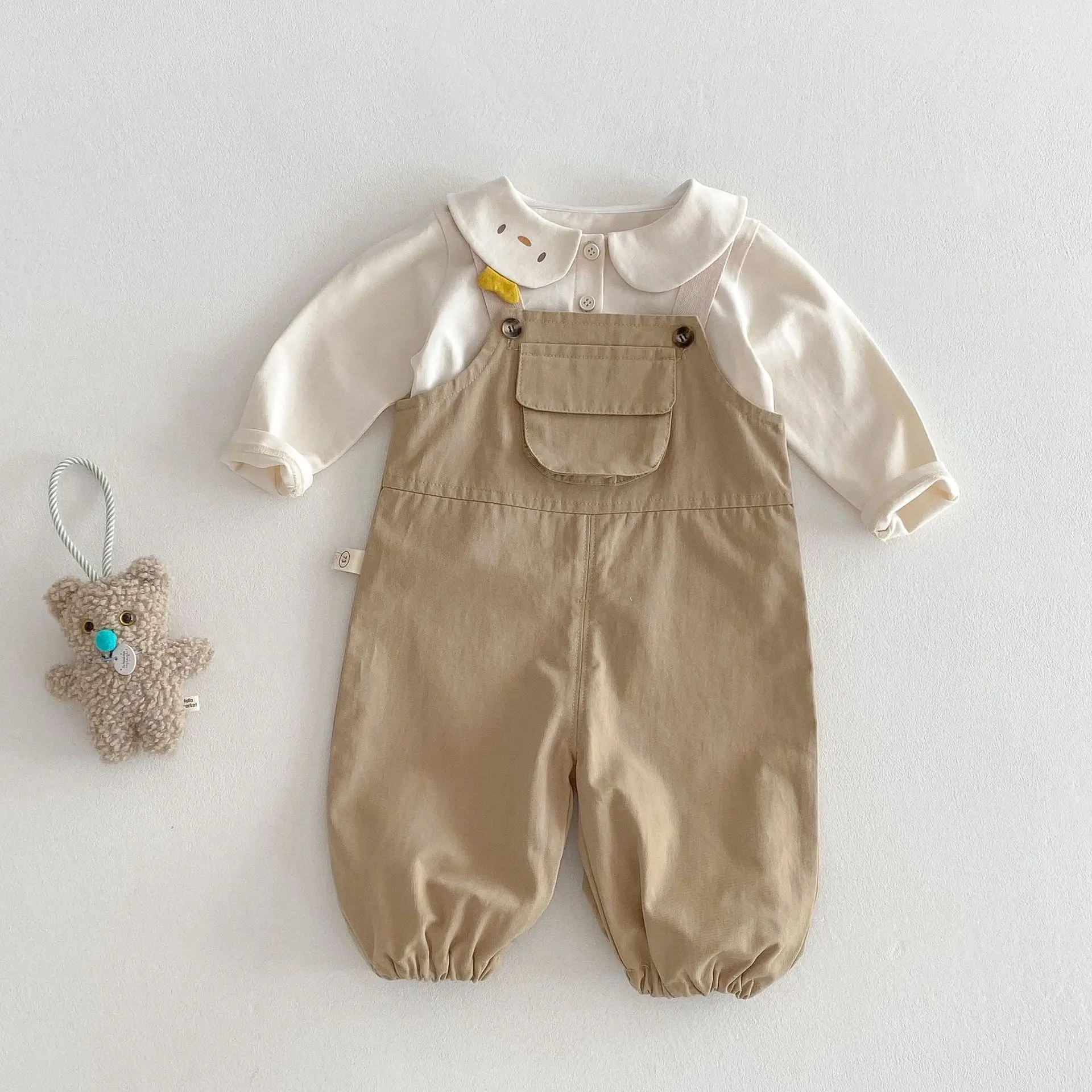 2025 New Kids Overalls 0-5Years Childrn Boy Girl Solid Color Pocket Jumpsuit Cargo Suspender Pant Fashion Bottom Spring Clothes