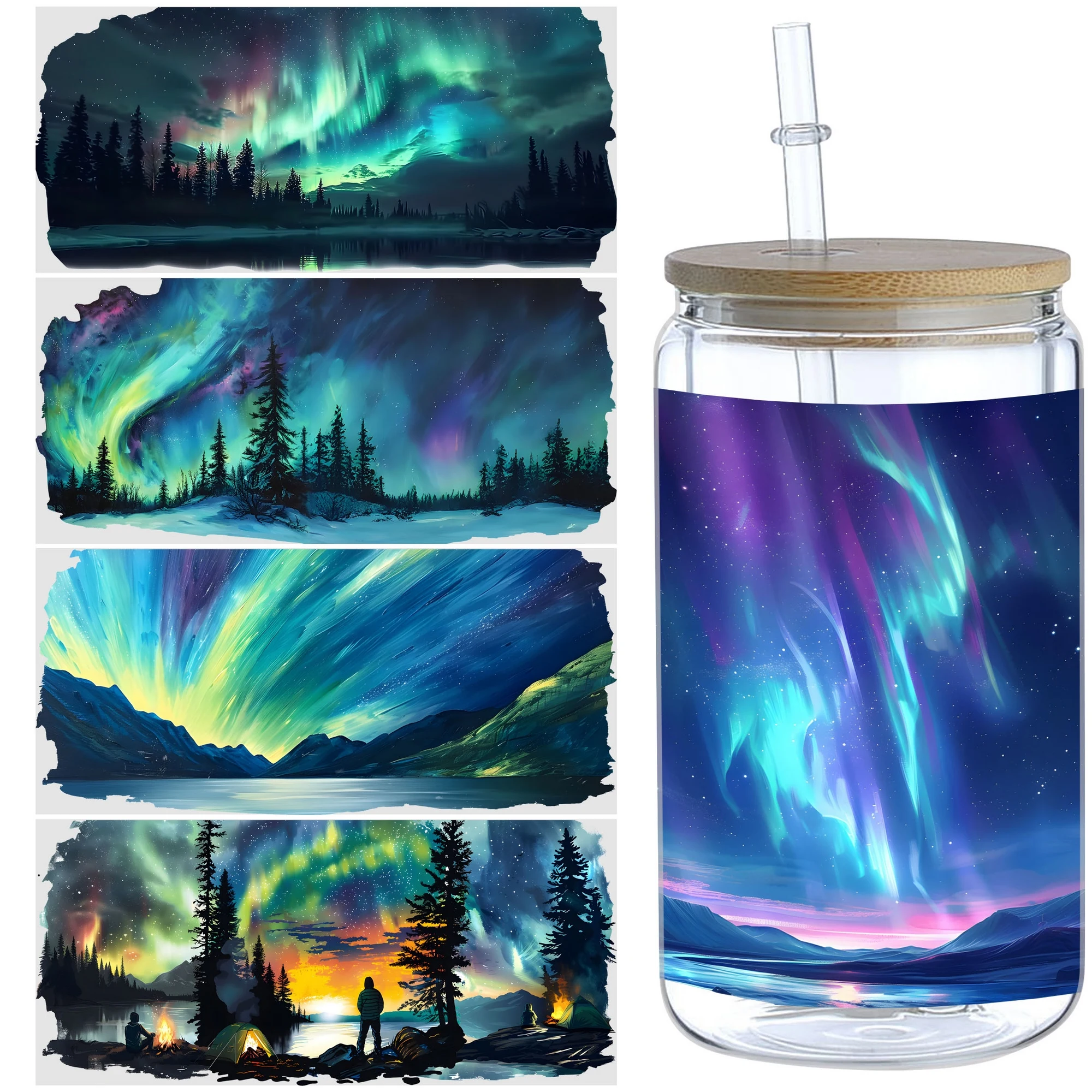 Aurora UV DTF cup packaging 5 sheets suitable for 16oz glass cups waterproof UV DTF stickers suitable for 16oz glass cups