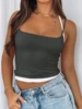 Women's Summer Mini Sling Vests Gray Sleeveless Hanging Neck Contrast Color Tops 1
