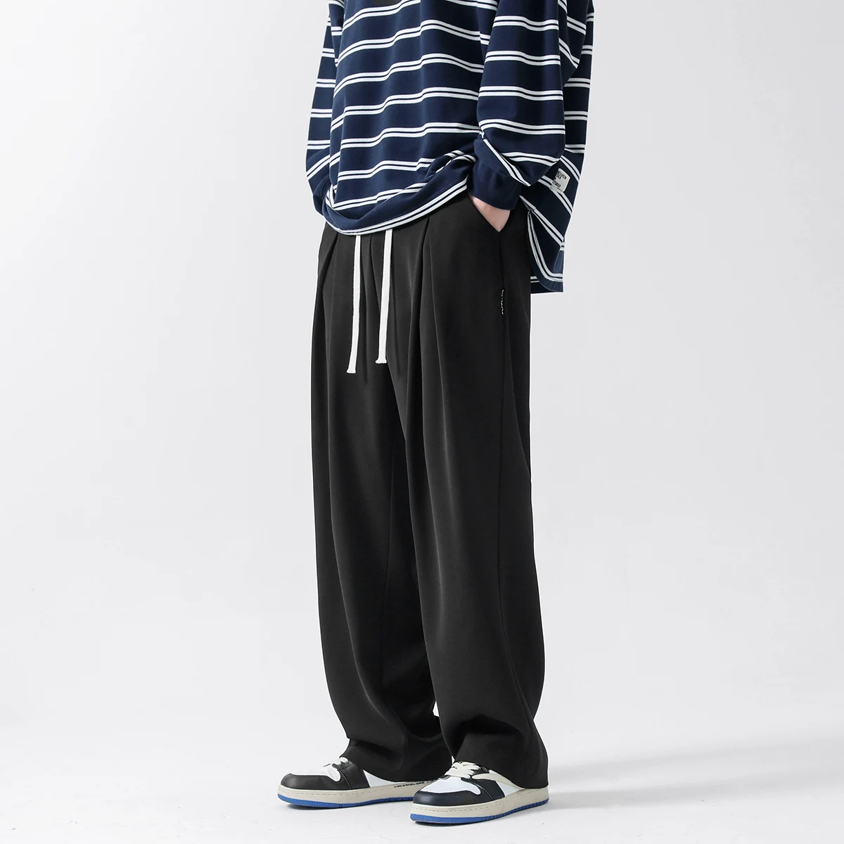Spring Summer Coffee Casual  Ice Silk Pants Men's Trend Solid Pants Men Drape Mopping Pants Straight Loose Wide-leg Trousers