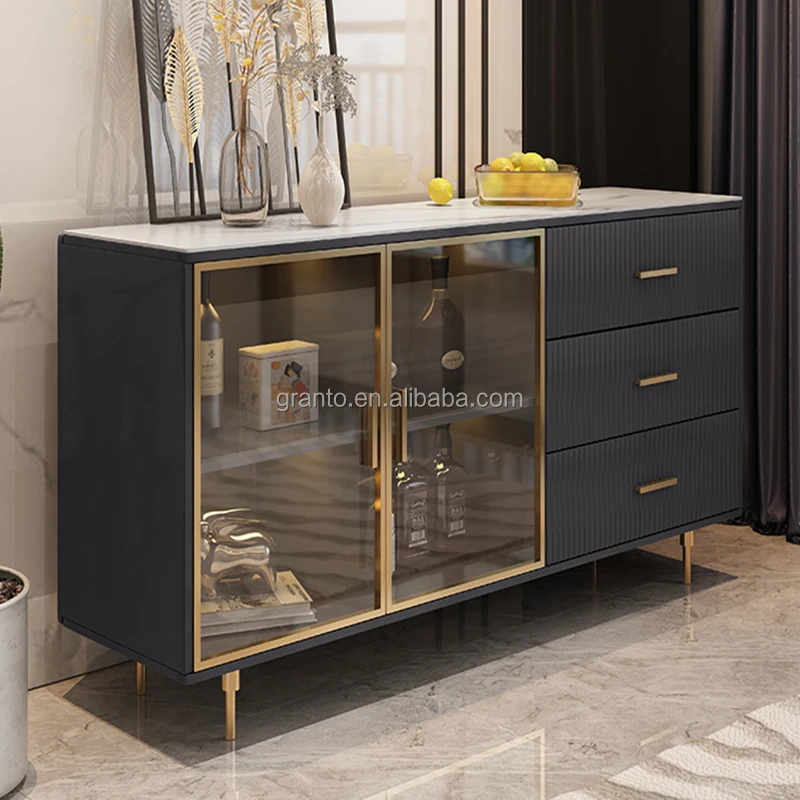 New design dining room furniture gold stainless steel wine cabinet with drawer silver wall cabinet