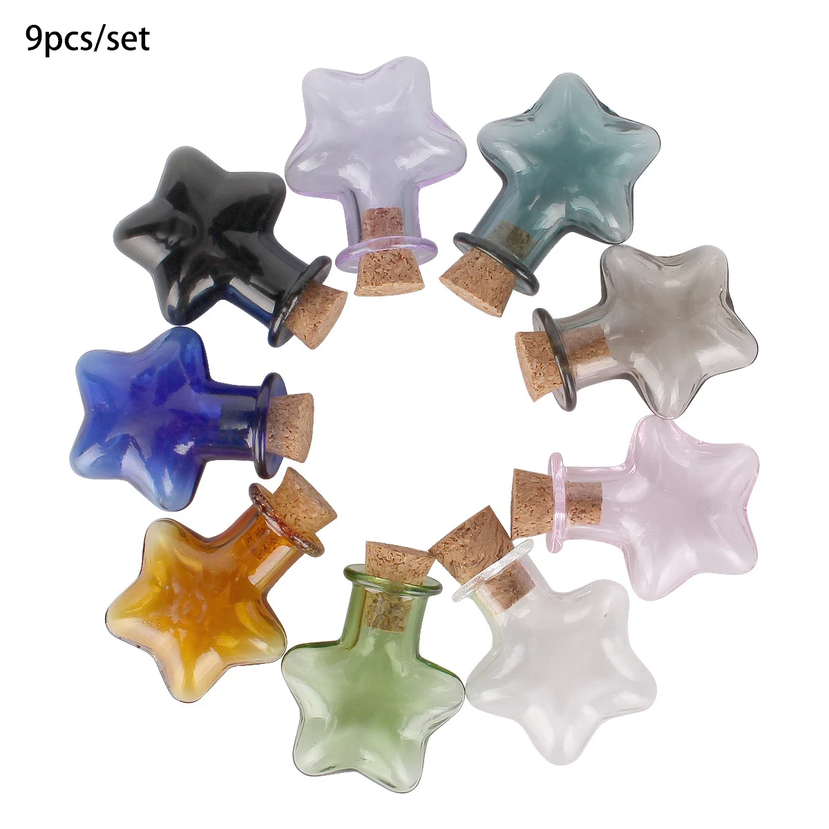 9 Pieces Colored Stars Mini Glass Bottles with Cork Stopper Tiny Decorative Wishing Jars Small Vials for DIY Wedding Favors