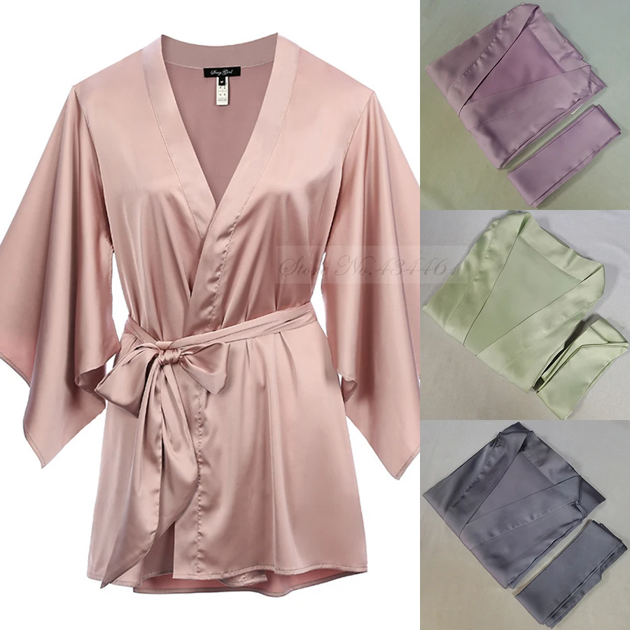 

Bride Bridesmaid Wedding Robe Sexy V-Neck Short Kimono Bathrobe Gown Summer Female Sleepwear Nightgown Loose Satin Home Dress