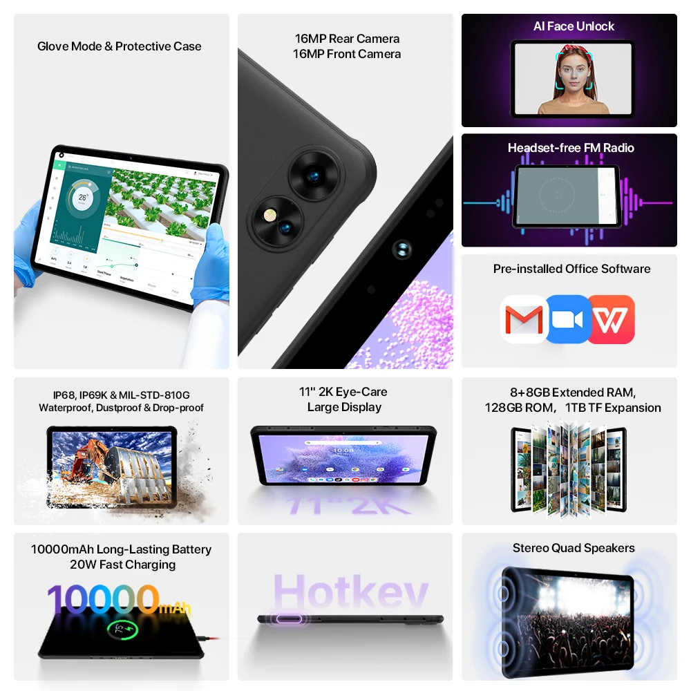 IP68/IP69K UMIDIGI Active T1 Smart Rugged tablet 11