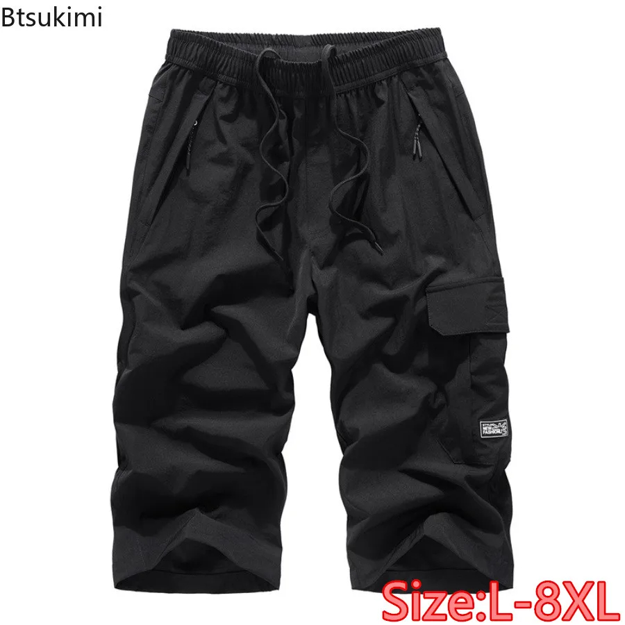 

Summer Men's Outdoor Casual Shorts Elastic Waist Straight Leg Multi-pockets Cargo Pants Men Quick Drying Sport Shorts Oversized