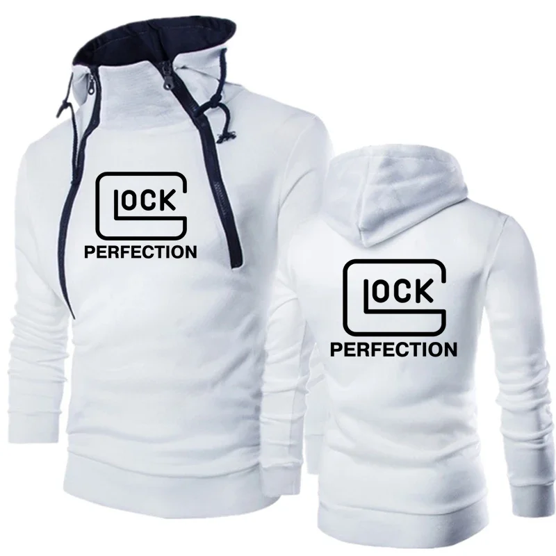 

2024 Spring Autumn Glock Pistol Brand Logo Cotton Soft Fabrics Printed Mens Fashion Double Zip Solid Color Popular Hoodie Tops