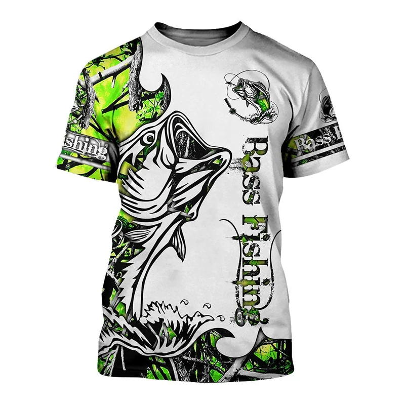 Camiseta Manga Corta Estampado 3D Pescador - Unisex, Varias Tallas (S A 6XL) - Tela Poliéster+algodón Elástica