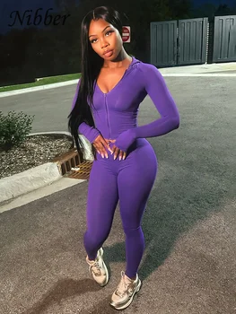 Nibber Sporty Casual 2 Piece Set Women Tracksuit Hooded Zip Crop Tops+Leggings Fitness Soft Stretch Streetwear Activity Suit 1