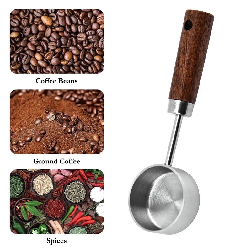 Description Picture 5 of item15ml Stainless Steel Measuring Spoon Tablespoon Coffee Scoop Wood Handle Sugar Powder Coffee Bean Measure Spoon Kitchen Tools