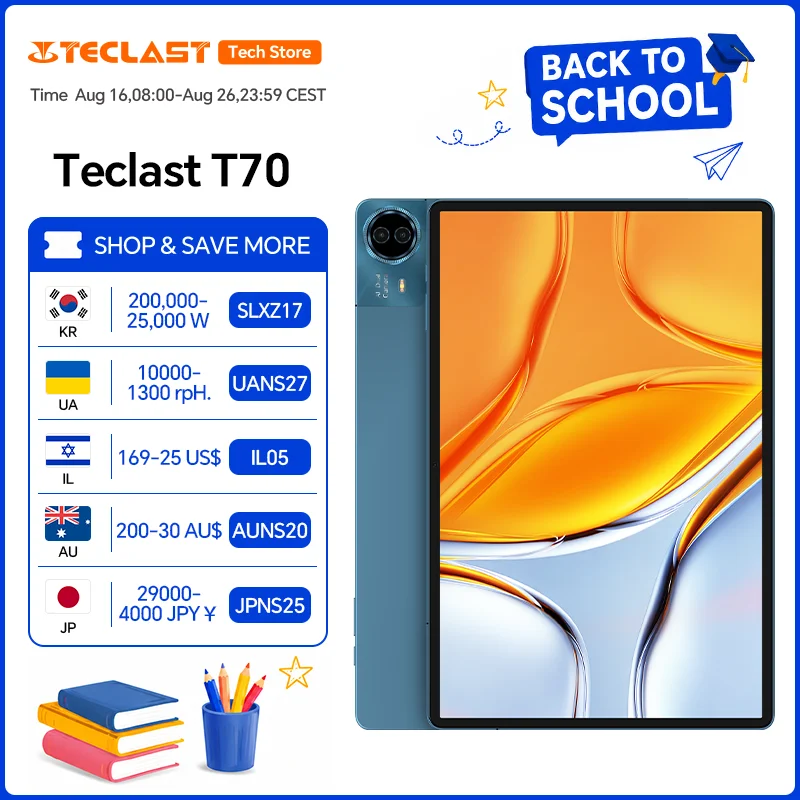 Tablette PC Teclast T70 14 pouces 2.2K Ultra MediaTek Helio G100 10000mAh 8GB+128/256GB de stockage 18W 4G LTE GPS Android 15 1