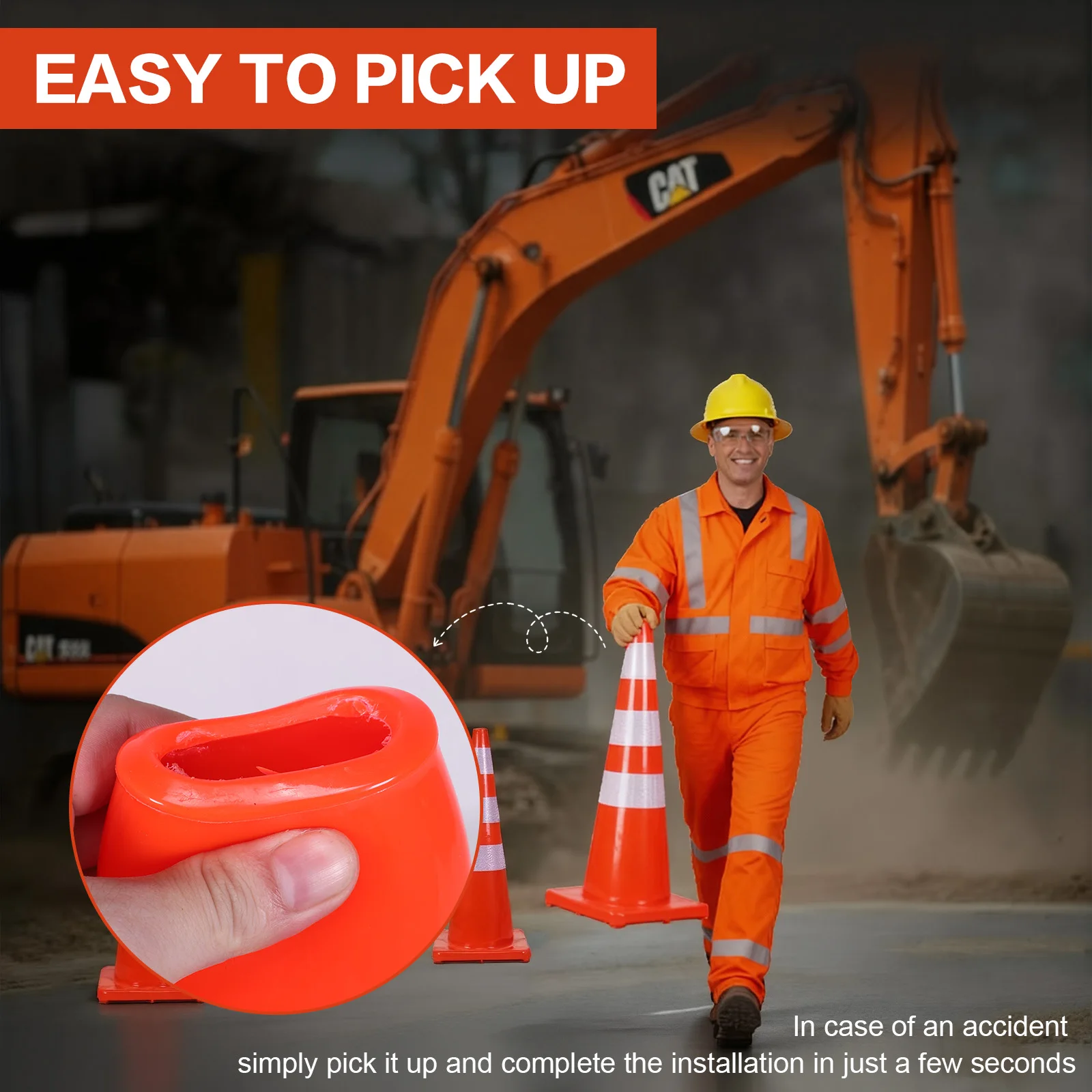 6Pcs 35 Inch Traffic Safety Cones with Reflective Warning Plastic PVC Orange Parking Cones for Traffic Control Parking Lots