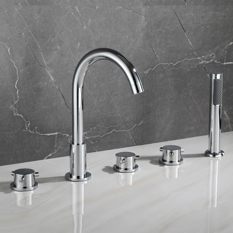 Brass Gold Bathtub Faucet Black Hot and Cold Mixer Tap Bathroom 5 Hole Faucet With Hand Shower 3