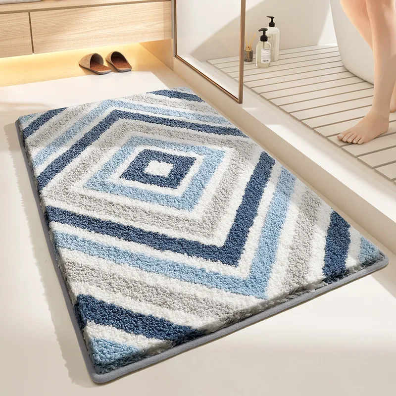 

Geometric Flocking Bathroom Entrance Floor Mat Carpet Household Kitchen Bathroom Entrance Water Absorbent Non slip Foot Mat